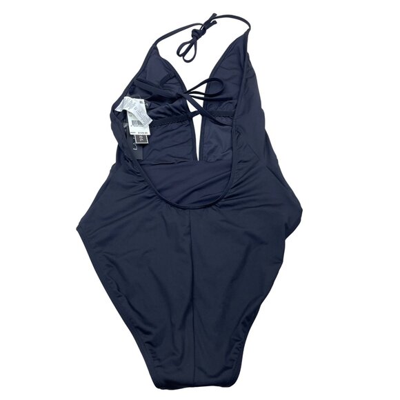 La Blanca Women’s Black Floral Embroidered Halter Swimsuit One-Piece Sz 12 - New - Picture 2 of 10